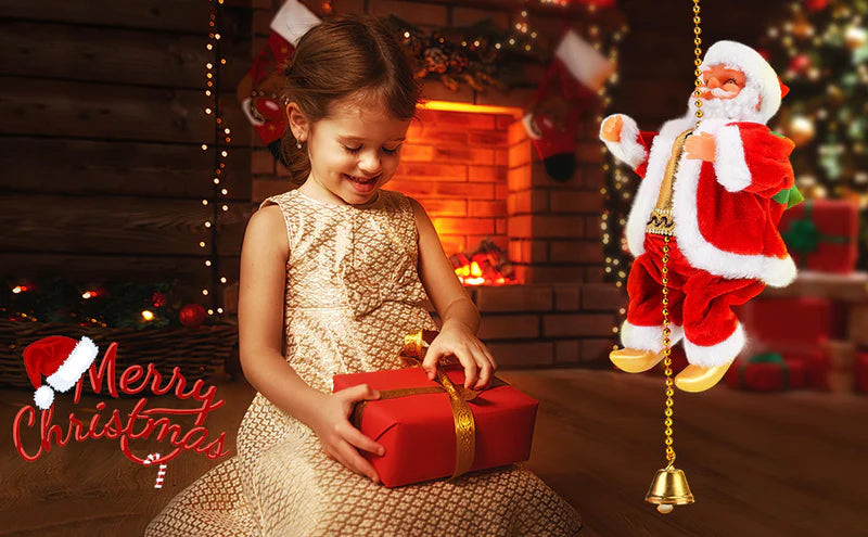 Papá Noel Escalador Cuerda Sube y Baja Musical Adorno Navideño